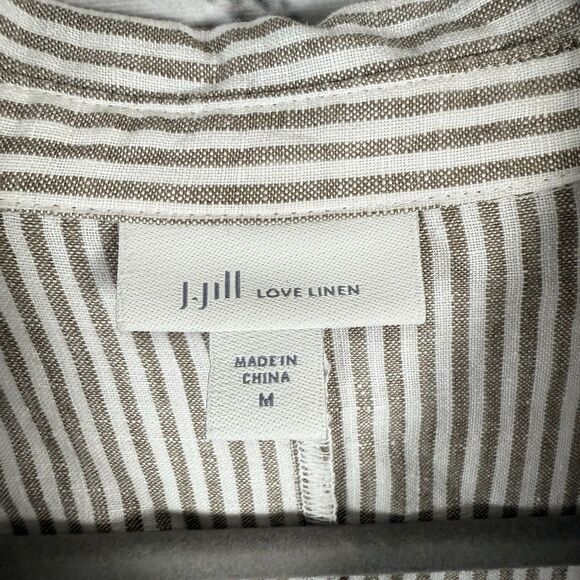 J Jill Linen Stripe Shirtdress Midi Dress Women M Pockets Preppy Beach Lagenlook - Picture 8 of 16